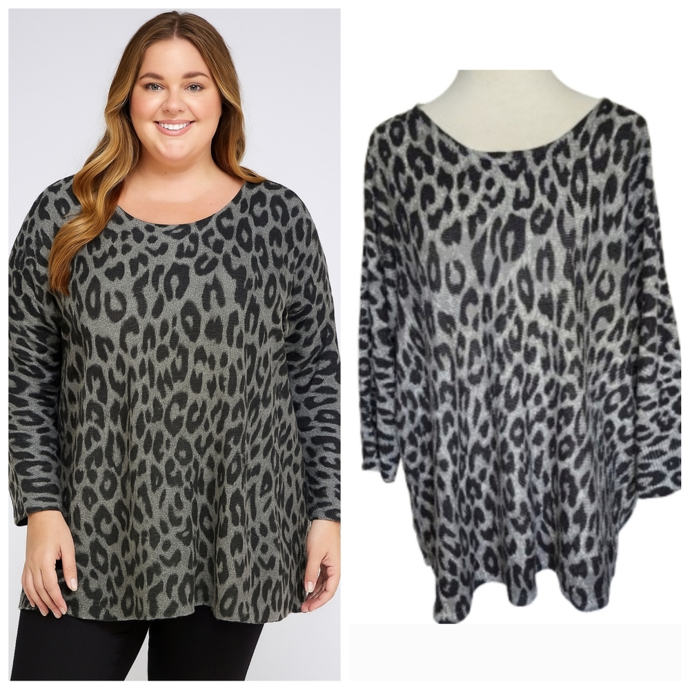 Avenue Plus Size Gray Leopard Print Sweater women's plus size 22/24